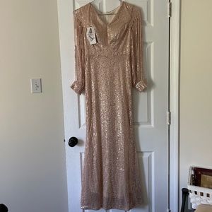 Champagne colored sequin long gown